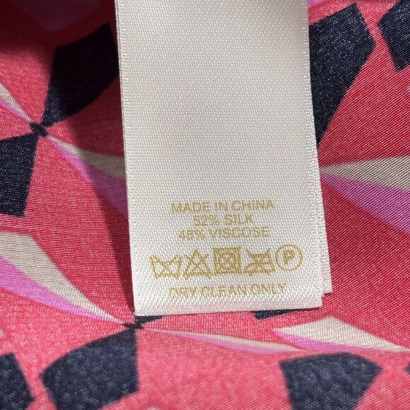 Kate Spade Silk Blend Dress Diamond Pinwheel Print Womens Large Pink Black READ - Picture 10 of 12